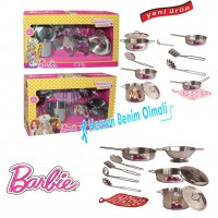 Barbie 11Parça Paslanmaz Çelik Tencere Tava Seti 