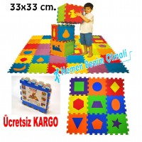 Eğitici EVA Puzzle 33x33cm x 7mm GEOMETRiK ŞEKİLLER Eğitici Oyuncak 