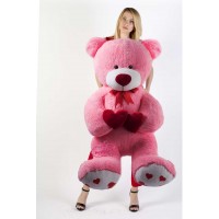 Oyuncak Ayı Peluş Pembe  Renk Ayı 100 cm Çift Kalp Tutan Romantik Ayıcık1 Metre Kargo Ücretsiz