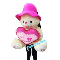 Oyuncak  Şapkalı Büyük Kalpli Seniseviyorum Kalp Yastıklı Romantik Ayıcık 