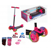 Cool Wheels 3 Tekerlekli Twistable Kız Erkek Çocuk Scooter Frenli Işıklı Teker Kask Dizlik Ful Set