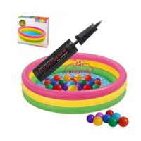 İntex Sunset 3 Boğumlu Şişme Bebek Havuzu Yumuşak Tabanlı Çocuk Havuzu 50 Adet Renkli  Oyun topu Pompa Hediyeli