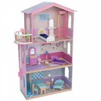 MT-3491 Eğitici Ahşap Bebek Evi 3 Katlı ve Aksesuarlı 