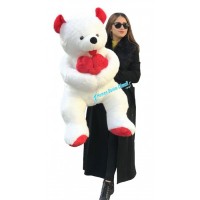 Peluş Ayı Kucakdolusu Kırmızı Kalp Yastıklı  Peluş Ayı 120 cm Sevdiklerinize Özel 