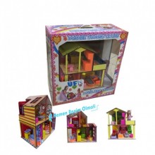 Ahşap Oyuncak Mobilyalı Dublex 2 Katlı Bebekli Oyun Evi seti Kargo Ücretsiz