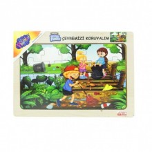 Ahşap Eğitici Çevremizi Koruyalım Yapboz Puzzle El Becerisi Geliştirici Eğitici Oyuncak