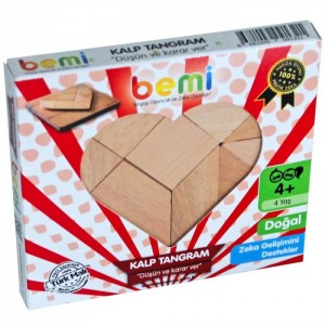 Doğal Ahşap Kalp Tangram 4+ Yaş