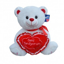 Peluş 45 Cm Seni Seviyorum Kalpli Sevimli Ayıcık Beyaz