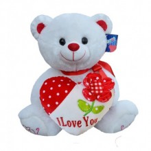 Peluş 45 Cm Çiçek Kalpli Sevimli Ayıcık Beyaz