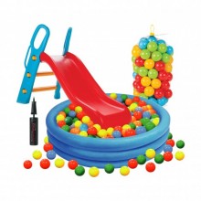 Çocuk Kaydıraklı Oyun Seti 168x38 Cm Havuz + 6 cm 100'lü Oyun Havuz Topu + Pompa