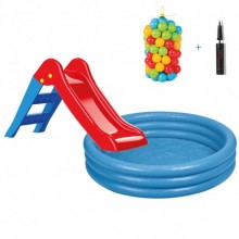 Kaydıraklı Oyun Seti 147x33 Cm Havuz + 6 Cm 100'lü Oyun Havuz Topu + Pompa