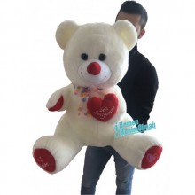 Peluş Kalpli Ayıcık 65 Cm Beyaz