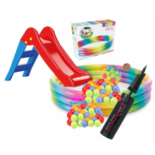 Kaydıraklı Şişme Havuz Desenli 147x33 Cm 6 cm 100'lü Oyun Havuz Topu + Pompa Oyun Seti 