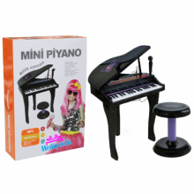 Mp3 Çalar Elektronik Ayaklı Mikrofonlu Işıklı Piyano Siyah Tabureli