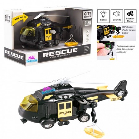 Oyuncak 1:20 Sesli ve Işıklı Kurtarma Helikopteri Siyah