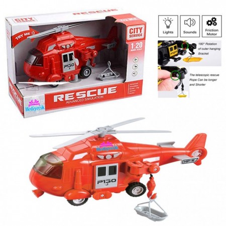 Oyuncak 1:20 Sesli ve Işıklı Kurtarma Helikopteri Kırmızı