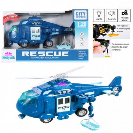 Oyuncak 1:20 Sesli ve Işıklı Kurtarma Helikopteri Mavi