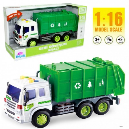Oyuncak 1:16 Sesli ve Işıklı Geri Dönüşüm Aracı Çöp Kamyonu