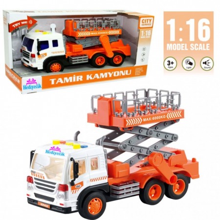 Oyuncak 1:16 Sesli ve Işıkl Liftli Tamir Kamyonu