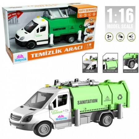 Oyuncak 1:16 Sesli ve Işıklı Yeşil Sprinter Geri Dönüşüm Kamyonu