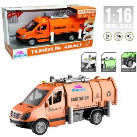 Oyuncak 1:16 Sesli ve Işıklı Turuncu Sprinter Geri Dönüşüm Kamyonu