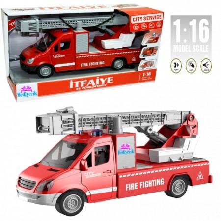 Oyuncak 1:16 Sesli ve Işıklı Su Püskürten Sprinter Merdivenli İtfaiye Aracı