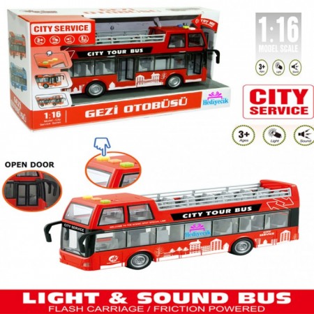 Oyuncak 1:16 Sesli ve Işıklı Çift Katlı Gezi Otobüsü Kırmızı