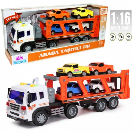 Oyuncak 1:16 Sesli ve Işıklı 2 Katlı Araba Taşıyan Tır