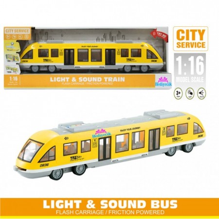Oyuncak 1:16 Sesli ve Işıklı Tren City Yolcu Treni 45 Cm Sarı
