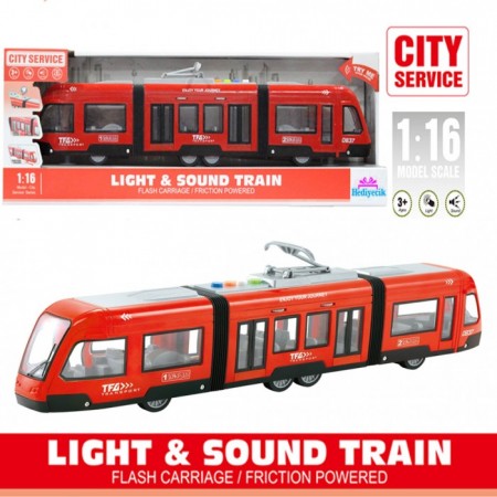  Oyuncak 1:16 Sesli ve Işıklı City Liner Kırmızı Tramvay 45 cm