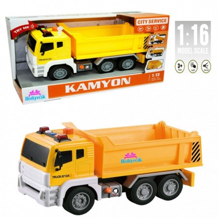 Oyuncak 1:12 Sesli ve Işıklı Damperli İnşaat Kamyonu
