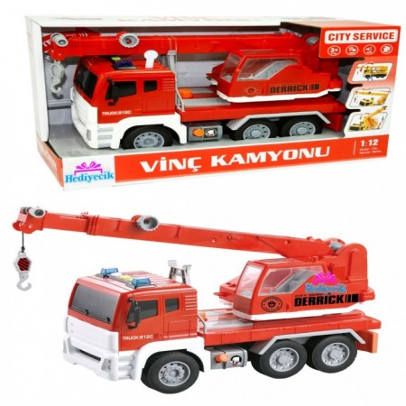 Oyuncak 1:12 Sesli ve Işıklı Vinçli İnşaat Kamyonu