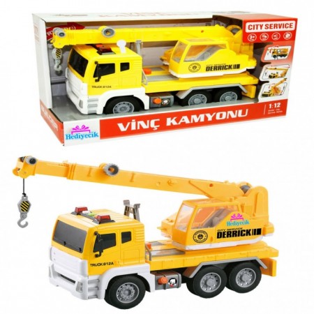 Oyuncak 1:12 Sesli ve Işıklı Vinçli İnşaat Kamyonu