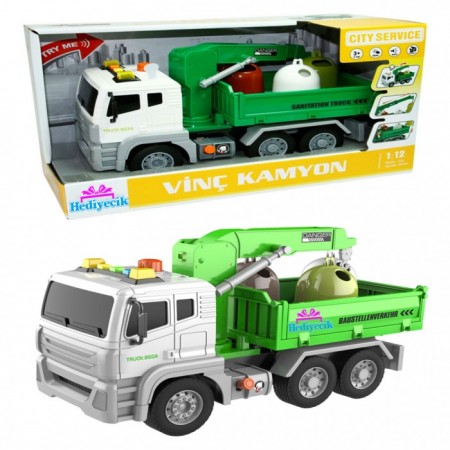 Oyuncak 1:12 Sesli ve Işıklı Aksesuarlı Vinçli İnşaat Kamyonu