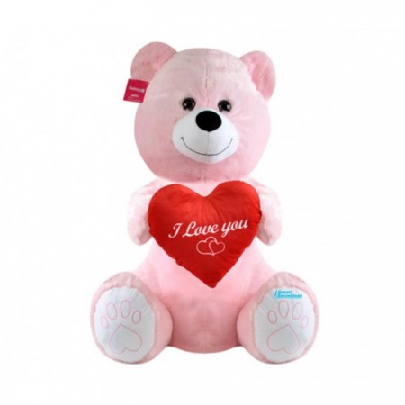 Sevimli Oturan I love You Kalpli Peluş Ayı Pembe 80 cm