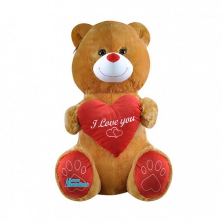 Sevimli Oturan I love You Kalpli Peluş Ayı Kahve 80 cm