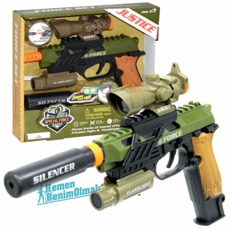 Justice Işıklı Sesli Pilli Silah Dürbünlü Tabanca