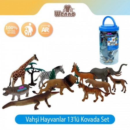  Safari Vahşi Hayvanlar Kovada 13'lü Set 23 Cm