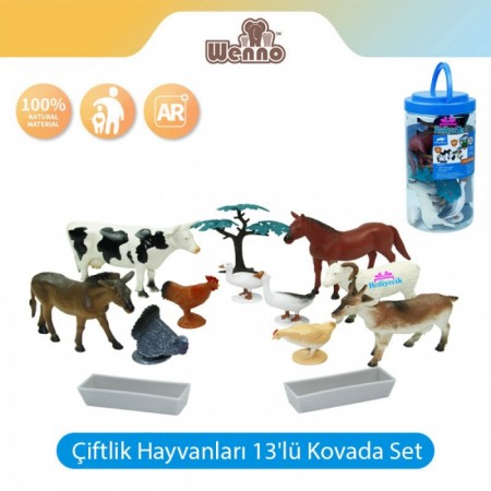Çiftlik Hayvanları Figürleri Kovada 13'lü Set 23 Cm