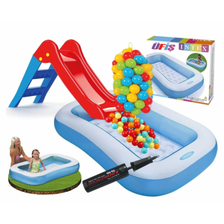 Dolu Kaydırak İntek Şişme Havuz Yumuşak Tabanlı Kare Havuz Kaydırak Oyun topu Pompa set