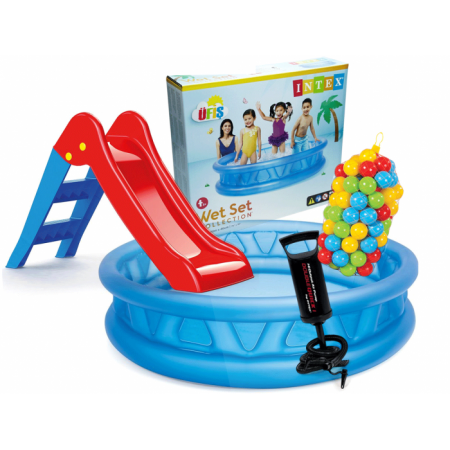 Kaydıraklı Şişme OyunHavuzu  Kolezyum Havuz 100 Adet Oyun Havuz Topu  Pompa Set 