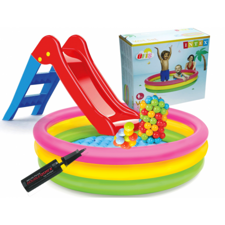 İntex Şişme Havuz 3 Boğumlu şişme Tabanlı Havuz Kaydırak Oyun topu Pompa set