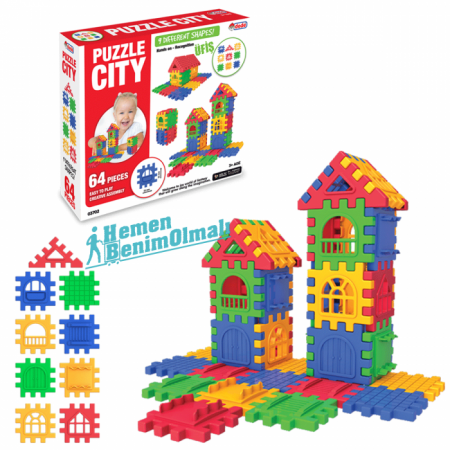 Dede Puzzle City 3D Yapı ve Tasarım Blokları 64 Parça