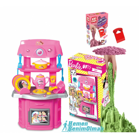Barbie Şef Mutfak Art Craft Kinetik Oyun Kumu Hediyeli  Seti