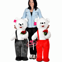 Peluş Oyuncak Ayı 117 cm Kırmzı Pantolanlu Çiçek buketli 
