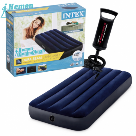  Intex Tek Kişilik Şişme Yatak Lacivert Pompa Set 