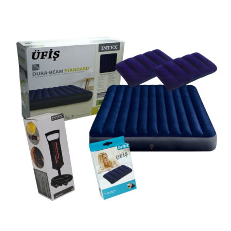 İntex Fiber-Tech Klasik Şişme Yatak Yastık Pompa set