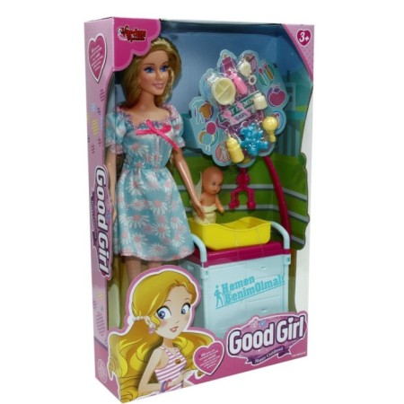 Oyuncak Aksesuarlı Beşikli Anne ve Bebek 29 Cm 