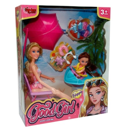 Oyuncak Aksesuarlı Anne ve Kızı Tatilde Bebek Seti 29 Cm