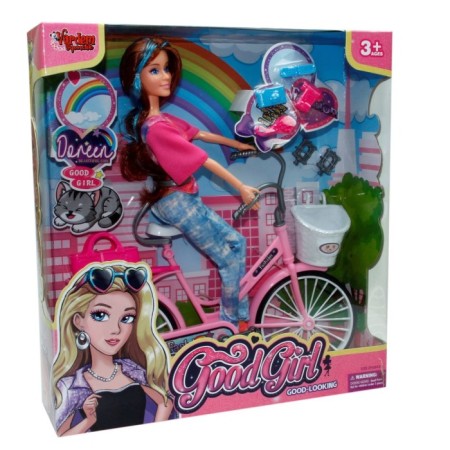 Oyuncak Aksesuarlı Bisikletli Bebek Seti 29 Cm 